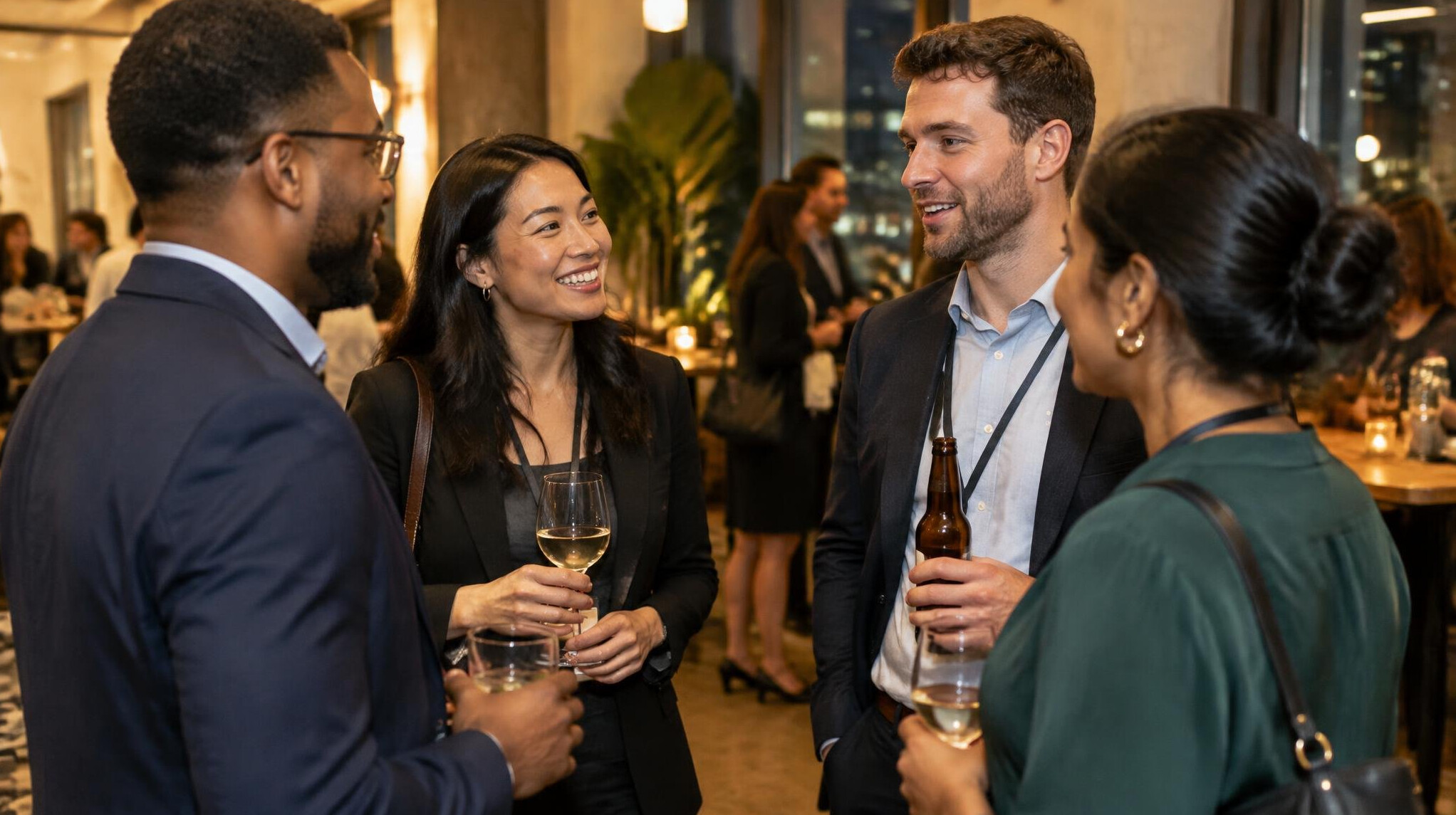 Group of professionals chatting at a networking event